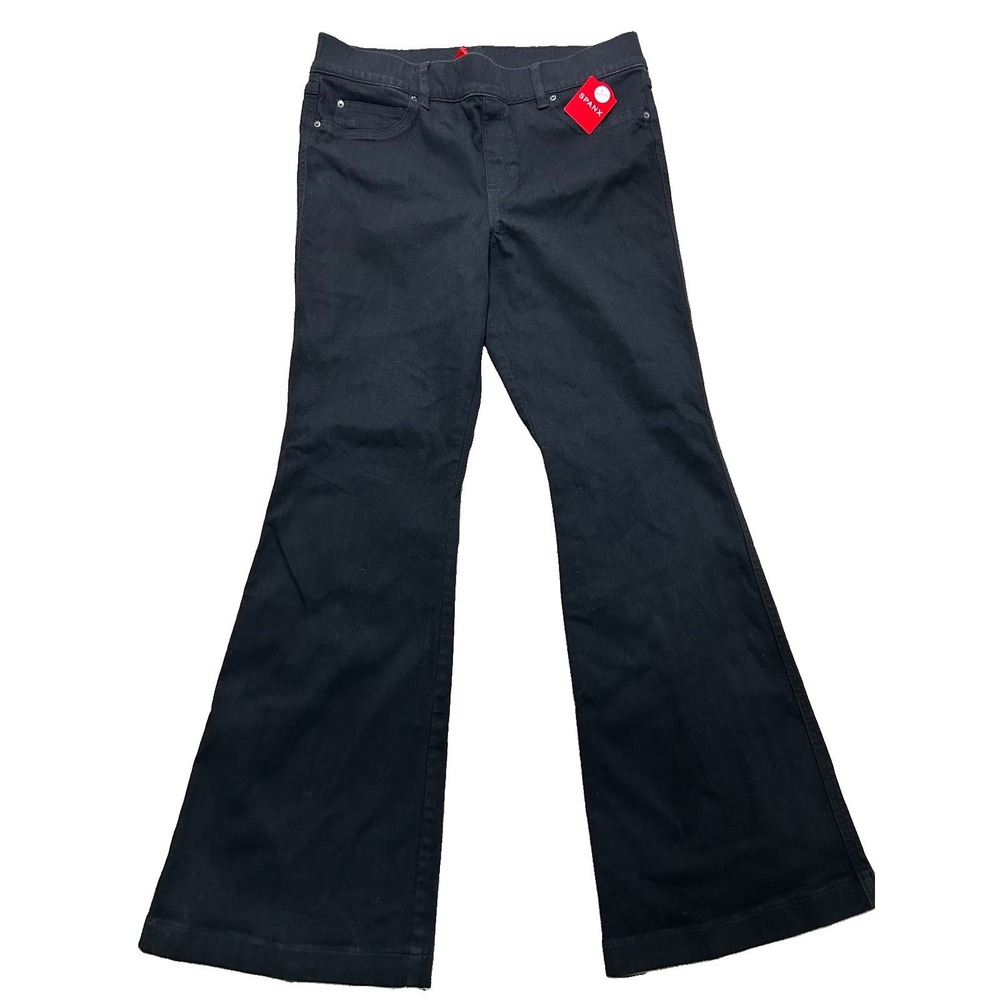 NEW Spanx Women's XL Black Flare Pull On High Rise Stretch Jeans Denim Pants